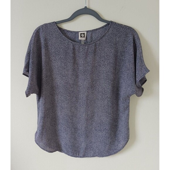 Anne Klein Top Short Sleeve Scoop Neck Polka Dot Blue White  Size S - Picture 1 of 6